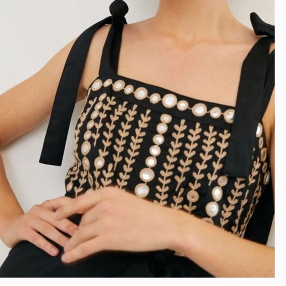 Natasha Mirrored Boho Peasant Hipster Hippie Art Deco Farm Hip Wide Leg Jumpsuit - Picture 2 of 4